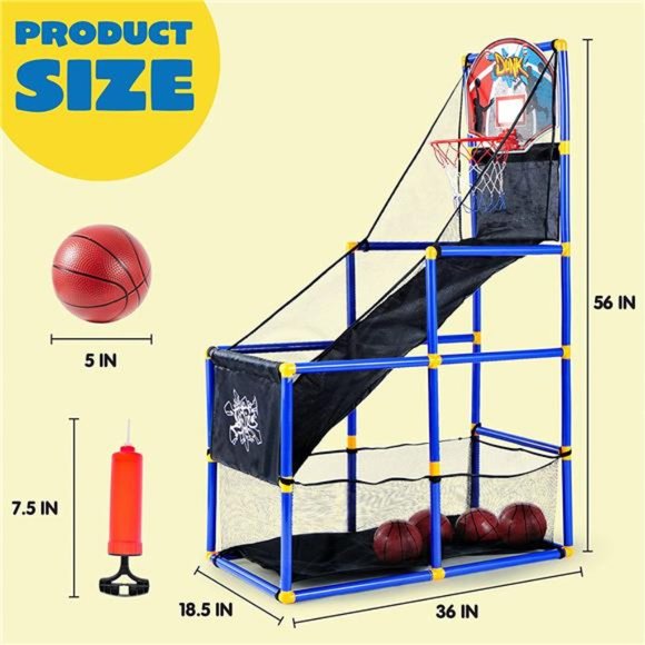 Kids Arcade Basketball Game Set with 4 Balls and Hoop for Kids Indoor Outdoor - Picture 7 of 7
